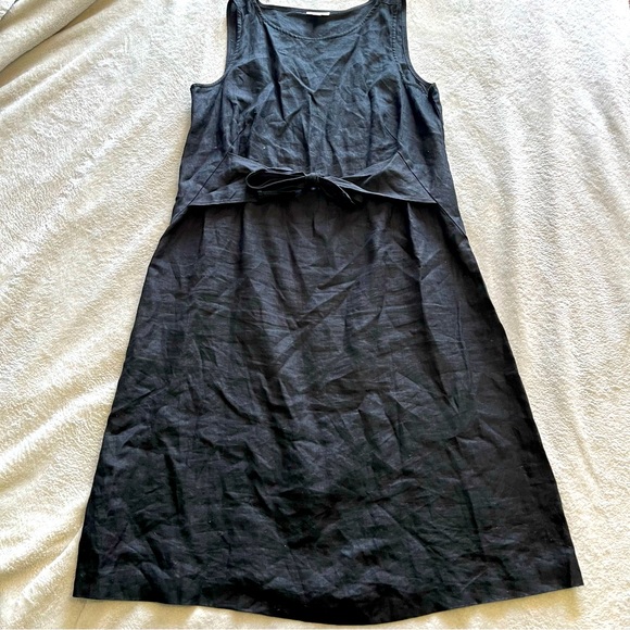 J. Jill Love Linen Tie Front Defined Waist Black Sheath Dress Medium - Picture 1 of 6